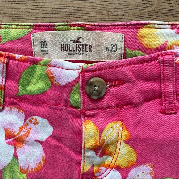 Hollister Floral Low Rise Shorts W23 Size 00 Pink Orange Hawaiian Summer Holiday - Picture 6 of 12